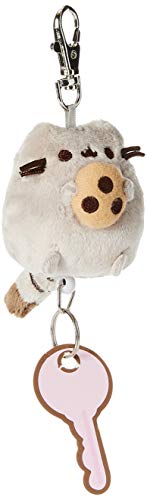 GUND Pusheen with Cookie Plush Retractable Keychain, Gray, 2.5"