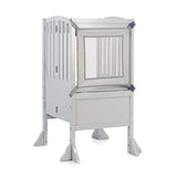 Guidecraft Contemporary Kitchen Helper Stool - White W/Keeper and Non-Slip Mat: Adjustable Height Wooden Baking Tower, Folding Step Stool for Toddlers, Little Kids Learning Furniture
