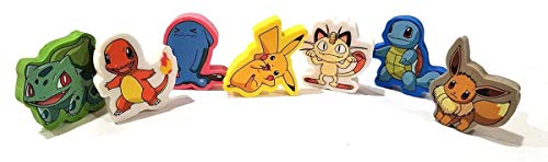 Creative Kids Pokemon Eraser 7 Pack - Pikachu, Bulbasaur, Squirtle, Charmander, Eevee, Meowth, Wobbuffet