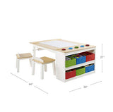 Guidecraft Arts and Crafts Center: Kids Activity Table and Drawing Desk with Stools, Storage Bins, Paper Roller and Paint Cups - Children's Wooden Learning Furniture