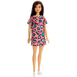 Barbie Doll, Brunette, Wearing Pink and Blue Heart-Print Dress and Platform Sneakers, for 3 to 7 Year Olds (GHW46)