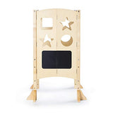 Guidecraft Classic Kitchen Helper Stool - Natural: Adjustable Height, Folding Step Stool for Little Kids, Toddler Safety Cooking Tower with Write-on Wipe-Off Message Boards. Learning Furniture