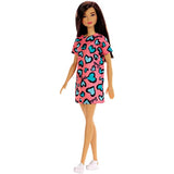 Barbie Doll, Brunette, Wearing Pink and Blue Heart-Print Dress and Platform Sneakers, for 3 to 7 Year Olds (GHW46)