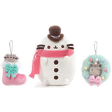 GUND 6" Pusheen Snowman Plush 3 Piece Bundle with Wreath Ornament and Stocking Ornament