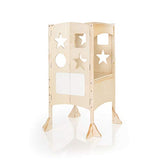 Guidecraft Classic Kitchen Helper Stool - Natural: Adjustable Height, Folding Step Stool for Little Kids, Toddler Safety Cooking Tower with Write-on Wipe-Off Message Boards. Learning Furniture