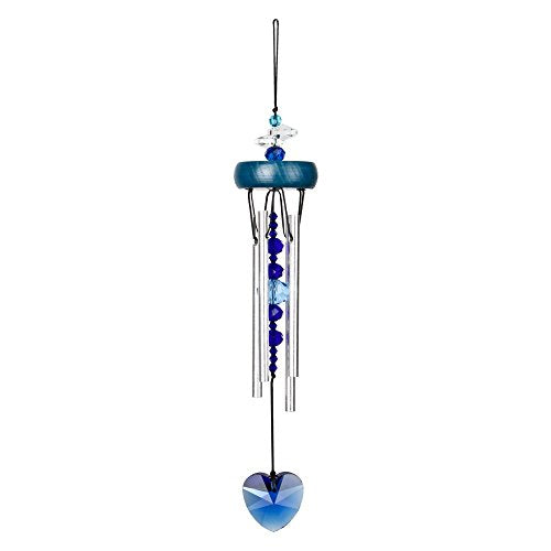 Woodstock Crystal Heart Charm Wind Chime - Blue
