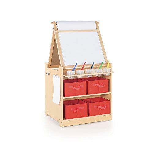 Guidecraft Desk to Easel Art Cart - Kids' Folding Arts and Crafts Activity Center with Chalkboard, Whiteboard, Paper Roller, Paint Cups, and Fabric Storage Bins