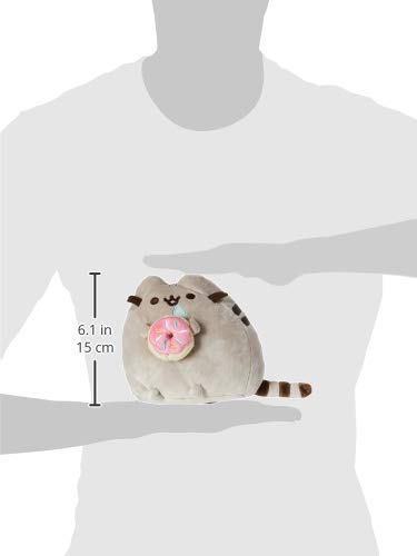 GUND Pusheen with Donut and Bonus Donut Clip Plush Stuffed Animal Cat, Gray, 6"