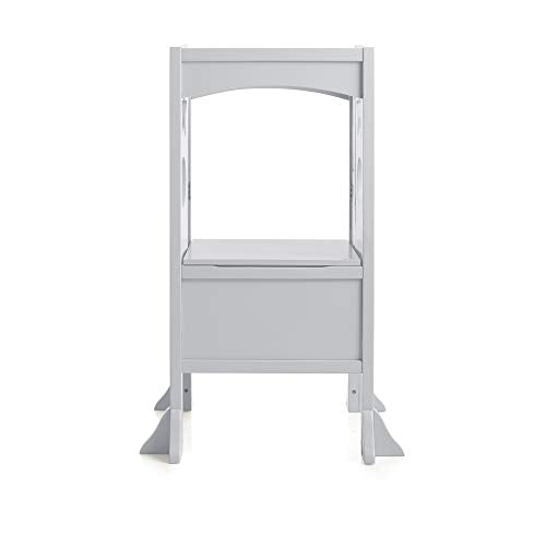 Guidecraft Classic Kitchen Helper Stool - White W/Keeper and Non-Slip Mat: Foldable, Adjustable Height Safety Cooking Stool for Toddlers with Chalkboard and Whiteboard Message Boards