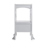Guidecraft Classic Kitchen Helper Stool - White W/Keeper and Non-Slip Mat: Foldable, Adjustable Height Safety Cooking Stool for Toddlers with Chalkboard and Whiteboard Message Boards
