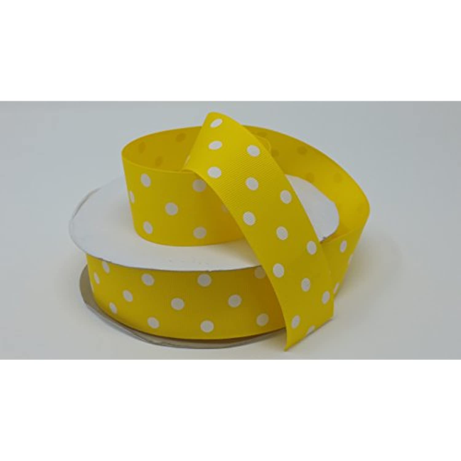 Polyester Grosgrain Ribbon for Decorations, Hairbows & Gift Wrap by Yame Home (1 1/2-in by 10-yds, 00025292 - White Polka Dot w/yellow background)
