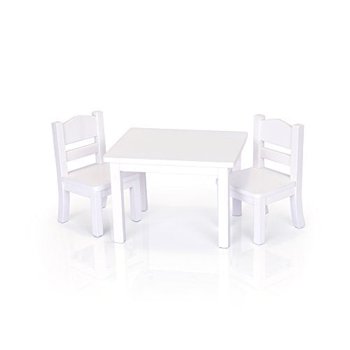 Guidecraft White Wooden Doll Table and Chairs Set - Fits 18" American Girls Doll G98122