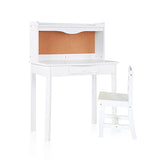 Guidecraft Classic Kids Desk and Chair Set - White: Kids Study Table with Hutch, Cork Board and Drawer, Children's Furniture