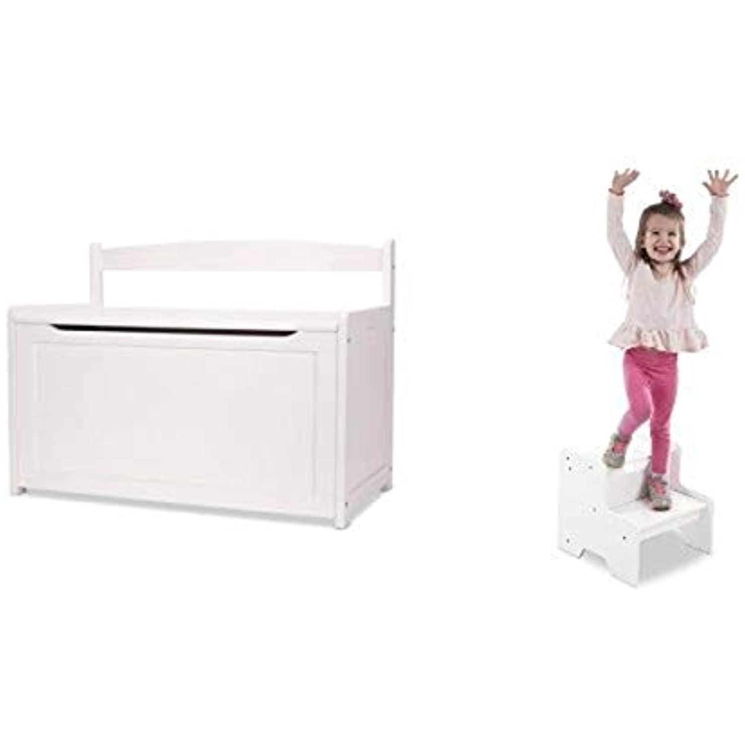 Melissa & Doug Kids White Wooden Furniture - Toy Chest, Step Stool