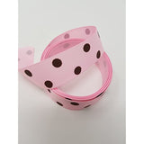 Polyester Grosgrain Ribbon for Decorations, Hairbows & Gift Wrap by Yame Home (7/8-in by 1-yd, ys07030209ae - Brown Polka Dots w/Pink Background)