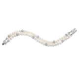 2-Row Ivory Pearl Bridal Bracelet with CZ Balls 3246B