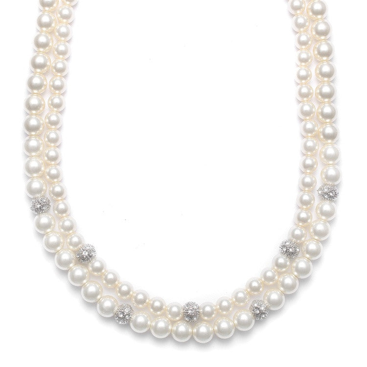 2-Row Ivory Pearl Bridal Neck with CZ Balls 3246N