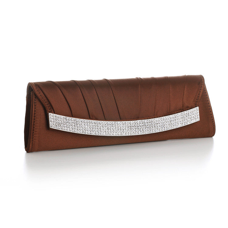 Brown Satin Evening Clutch Bag with Inlaid Crystals 3284EB-BR
