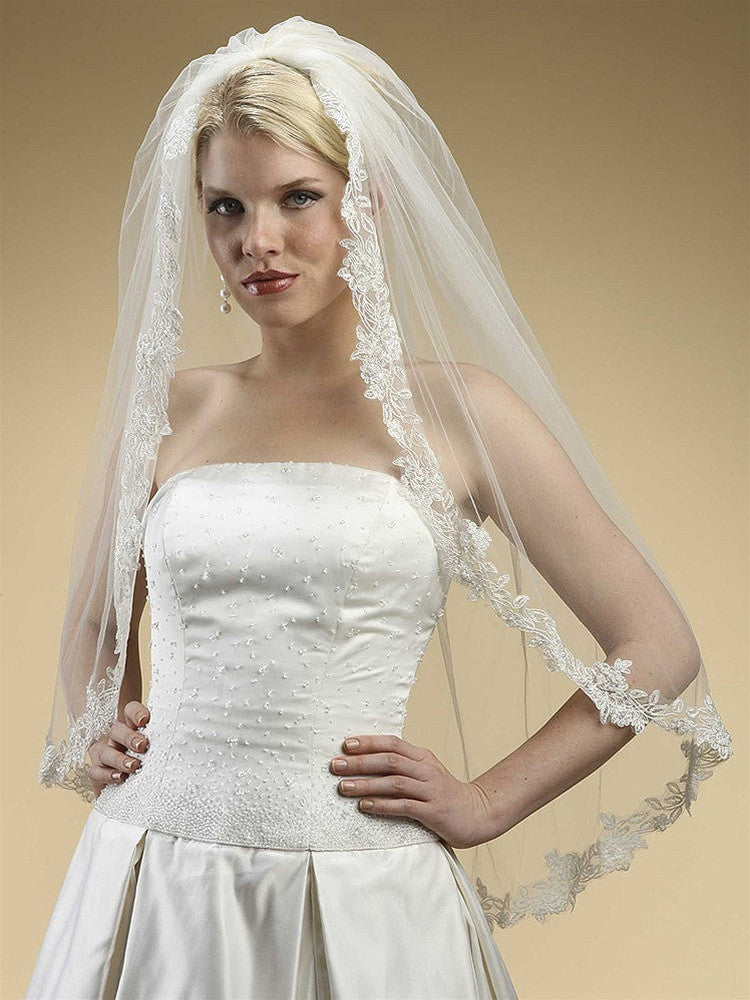 Alencon Lace Embroidered Mantilla Wedding Veil 3331V