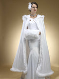 Full Length Hooded Satin Bridal Cloak with Faux Angora Trim 3368CL