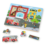 Melissa & Doug Around the Fire Station Sound Puzzle - Wooden Peg Puzzle (8pc)