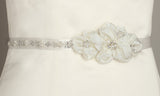 Pearl and Crystal Flower Cluster Bridal Sash - 3388BT