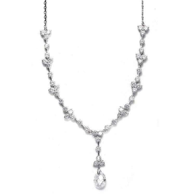 CZ Bridal Necklace with Faceted Crystal Drop 340N