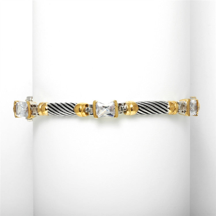 THIS PRICE IS NOT A TYPO! Designer 2-Tone Rope Bracelet with CZ 3511B