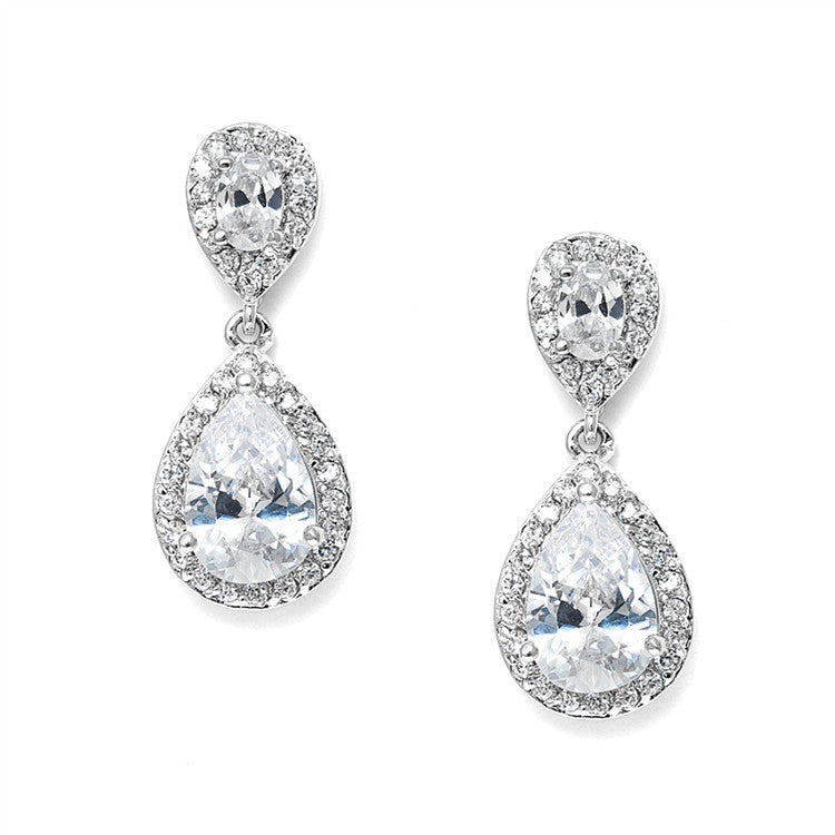 Lustrous Clip-On Cubic Zirconia Teardrop Wedding Earrings 3520EC