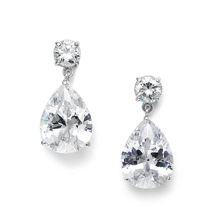Classic Cubic Zirconia Pearshape Drop Bridesmaid or Wedding Earrings 3528E