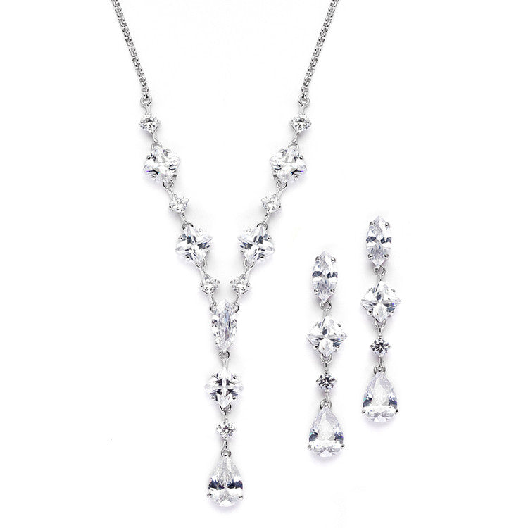 Glamorous Mixed Cubic Zirconia Wedding Necklace & Earrings Set 3564S