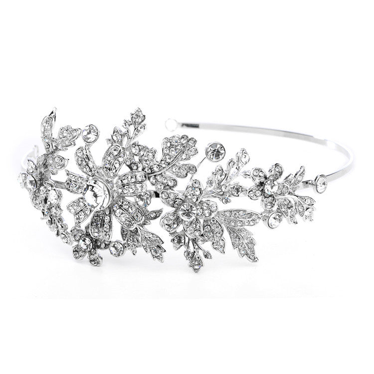 Crystal Wedding Headband or Tiara with Side Floral Design 3569HB