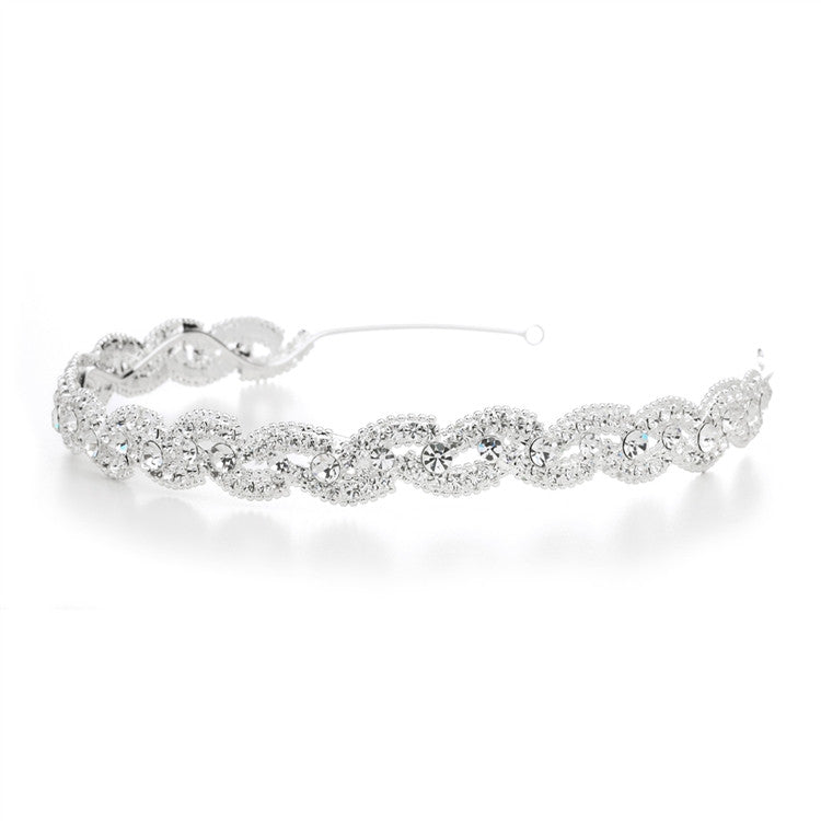 Lustrous Silver Wedding Headband with Crystal Braid 3572HB