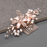 Brushed Rose Gold ,  Ivory  Floral Wedding Comb with Freshwater Pearls & Crystals