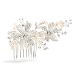 Brushed Rose Gold ,  Ivory  Floral Wedding Comb with Freshwater Pearls & Crystals