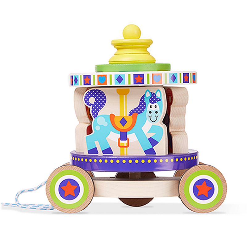 Melissa & Doug FIRST PLAY Wooden Spinning Carousel Pull Toy With Removable Play Pieces