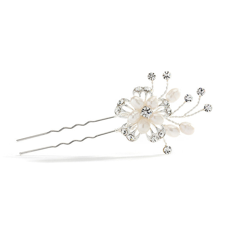 Wedding or Prom Hair Pin with Freshwater & Crystal Sprays 3589HS