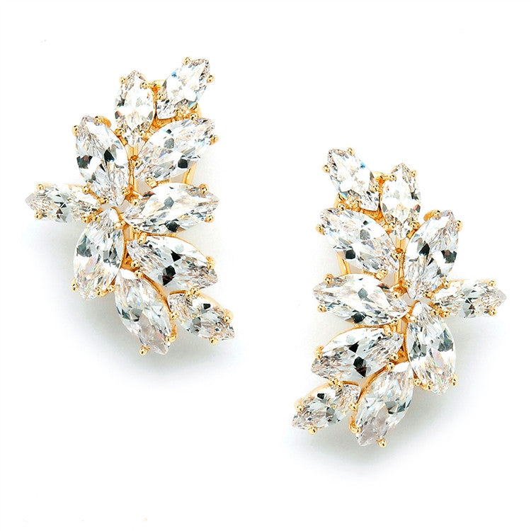 Shimmering Cubic Zirconia Marquis Cluster Gold Earrings 3598E-G