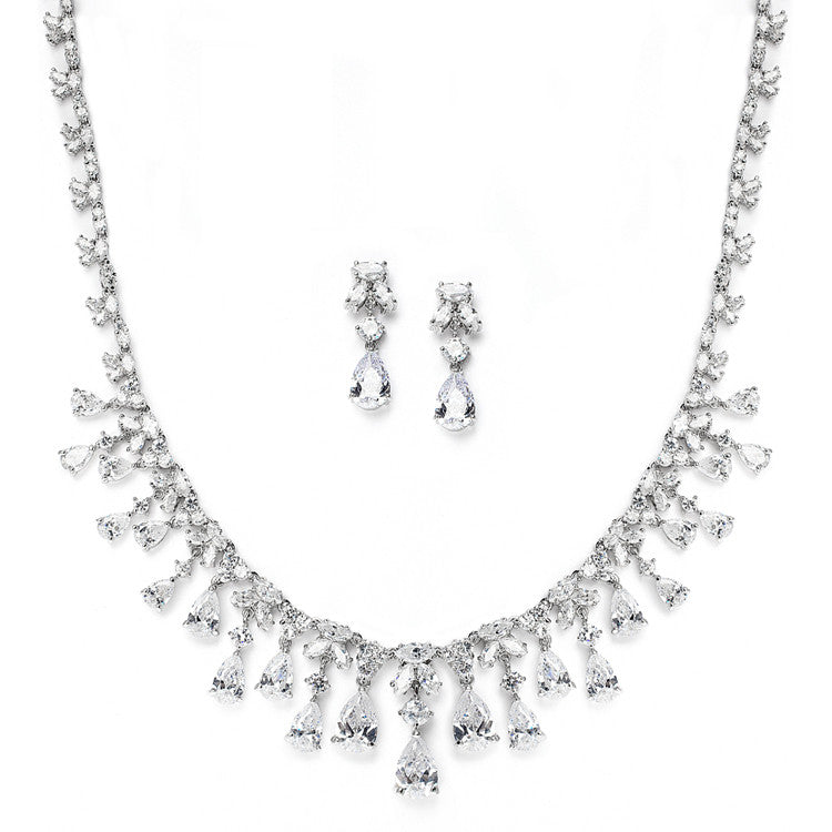 Glamorous Cubic Zirconia Teardrops Wedding Necklace & Earrings Set 3621S