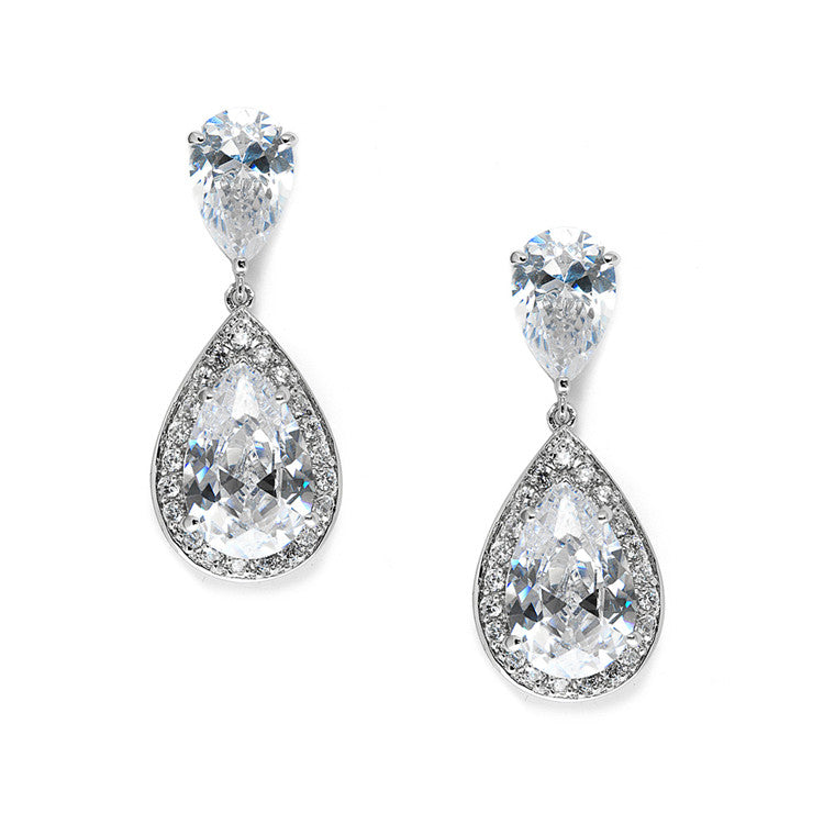 Brilliant Double Teardrop Wedding Earrings 3630E