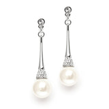 Pearl & Cubic Zirconia Wedding Earrings on Polished Silver Dangle 3632E