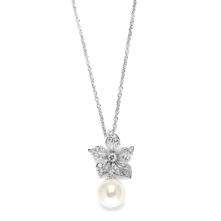 Vintage Floral Pearl Drop Wedding Pendant Necklace 3640N