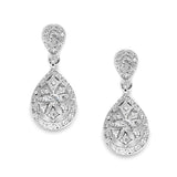 Vintage Etched CZ Wedding or Bridesmaids Drop Earrings 3649E