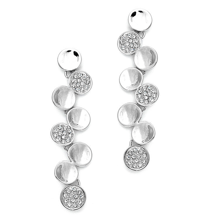 Silver Disks & CZ Pave Prom or Wedding Earrings 3654E