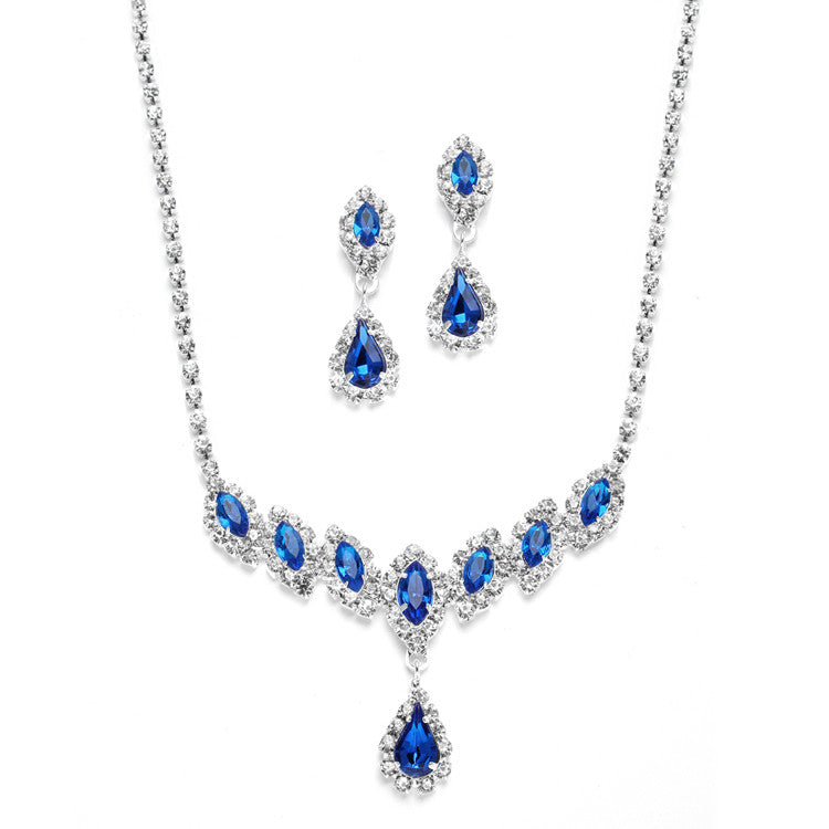 Royal Blue Rhinestone Necklace & Earrings Set 3669S-RY