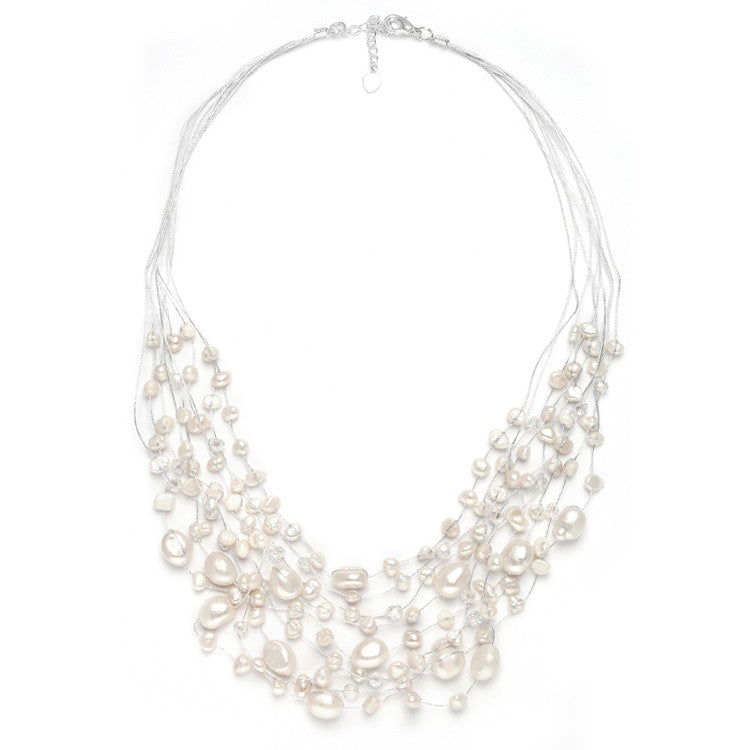 Genuine Freshwater Pearls & Crystals Beach Wedding Necklace 3685N