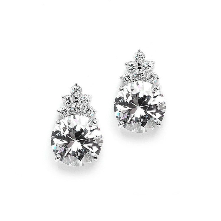 Bold Round CZ Bridal or Bridesmaid Earrings with CZ Accents 3691E