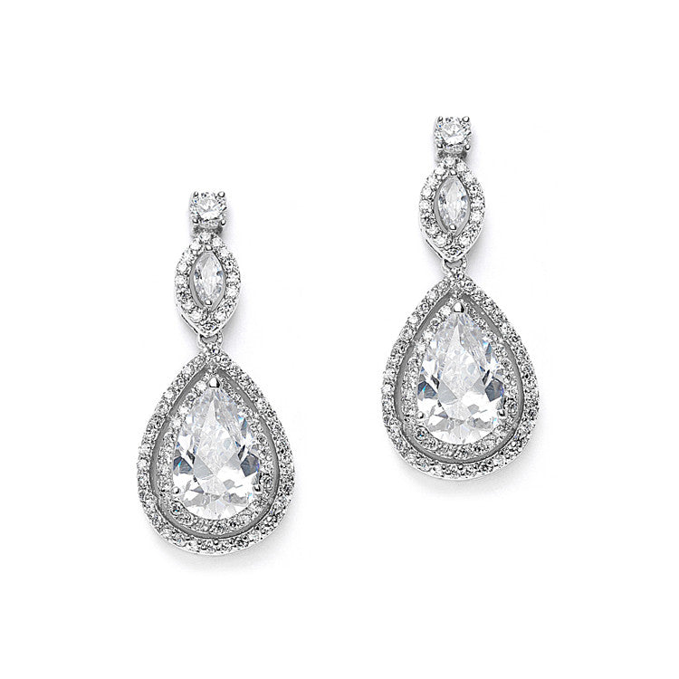 Chic Cubic Zirconia Bridal Earrings with Framed Pear Drops 3755E