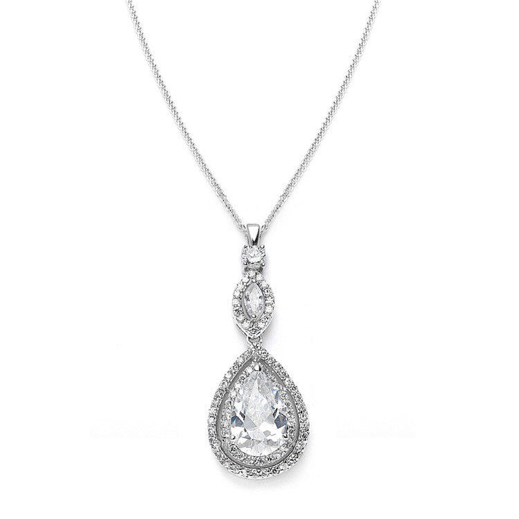 Cubic Zirconia Bridal Necklace Pendant with Framed Pear 3755N