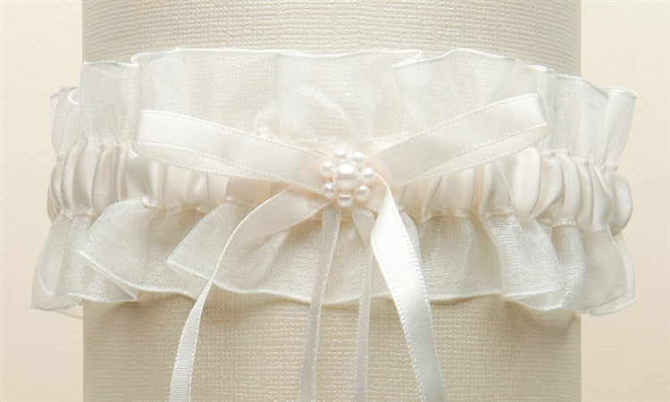 Organza Wedding Garter with Satin Ribbon & Pearls